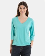 CAMISETA BÁSICA DE MUJER MANGA 3/4 TURQUESA