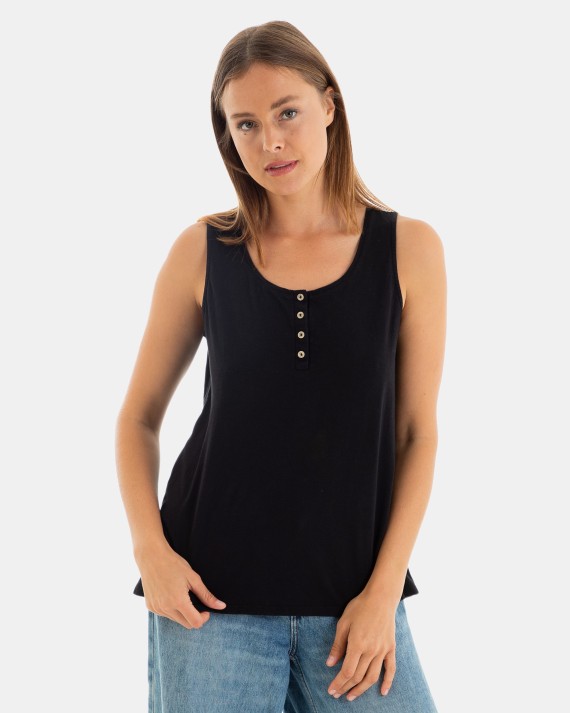 CAMISETA BÁSICA DE MUJER SIN MANGAS NEGRO