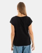 CAMISETA BÁSICA DE MUJER HOMBRO CAÍDO NEGRO
