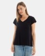 CAMISETA BÁSICA DE MUJER HOMBRO CAÍDO NEGRO