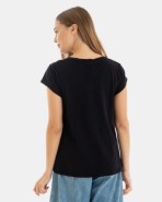 CAMISETA BÁSICA DE MUJER HOMBRO CAÍDO NEGRO