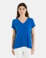 CAMISETA BÁSICA  DE VISCOSA DE MUJER HOMBRO CAÍDO AZUL