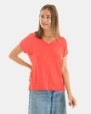 CAMISETA BÁSICA  DE VISCOSA DE MUJER HOMBRO CAÍDO ROJO
