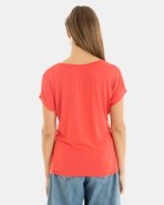 CAMISETA BÁSICA  DE VISCOSA DE MUJER HOMBRO CAÍDO ROJO
