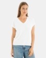 CAMISETA BÁSICA  DE VISCOSA DE MUJER HOMBRO CAÍDO BLANCO