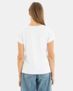 CAMISETA BÁSICA  DE VISCOSA DE MUJER HOMBRO CAÍDO BLANCO