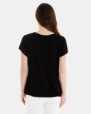 CAMISETA BÁSICA  DE VISCOSA DE MUJER HOMBRO CAÍDO NEGRO
