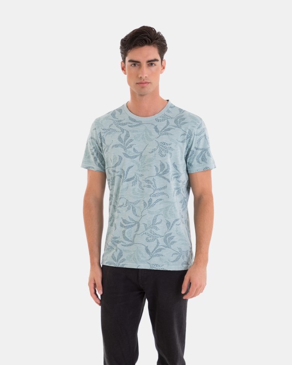 CAMISETA DE HOMBRE DE ALGODÓN ESTAMPADO HOJAS