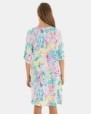 VESTIDO DE PLAYA CORTO DE MANGA CORTA ESTAMPADO HOJAS MULTICOLOR