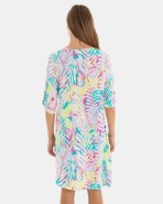 VESTIDO DE PLAYA CORTO DE MANGA CORTA ESTAMPADO HOJAS MULTICOLOR