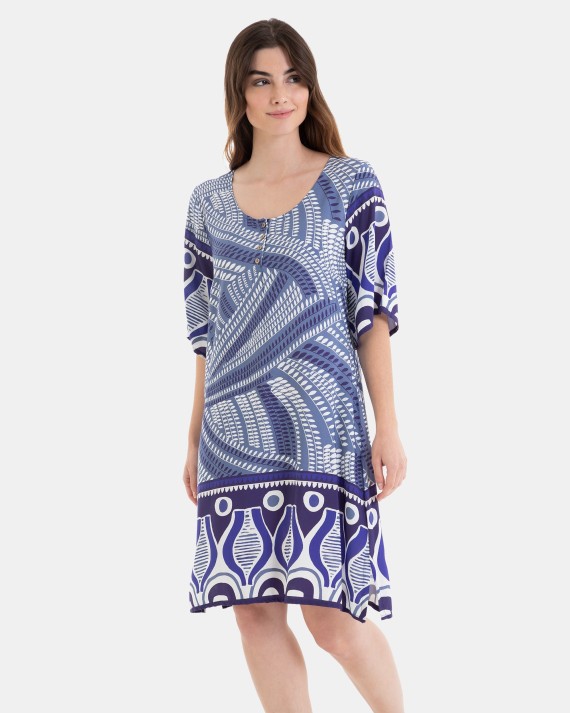 VESTIDO DE PLAYA CORTO DE MANGA FRANCESA ESTAMPADO