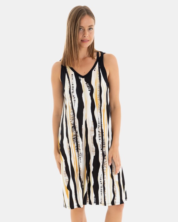 VESTIDO DE PLAYA CORTO SIN MANGAS ESTAMPADO A RAYAS