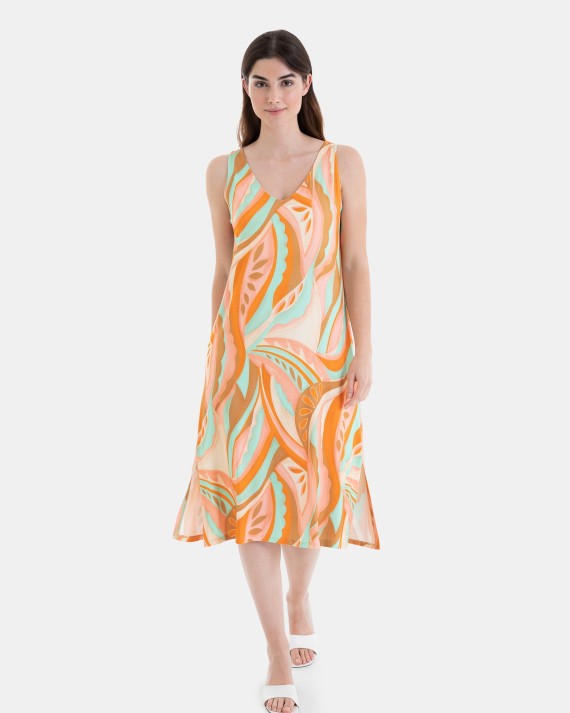 VESTIDO DE PLAYA LARGO SIN MANGAS ESTAMPADO FLORES