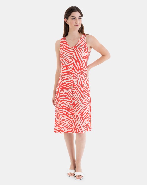 VESTIDO DE PLAYA CORTO SIN MANGAS ABIERTO CON BOTONES