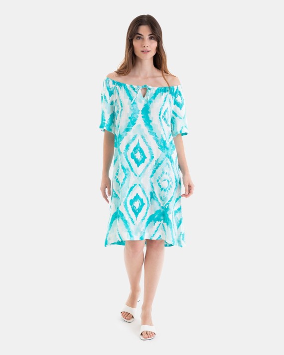 VESTIDO DE PLAYA CORTO DE MANGA CORTA Y ESCOTE BARDOT