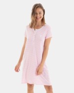 Women’s short striped nightgown with short sleeves and striped fabric