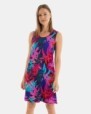 VESTIDO DE PLAYA CORTO SIN MANGAS ESTAMPADO HOJAS