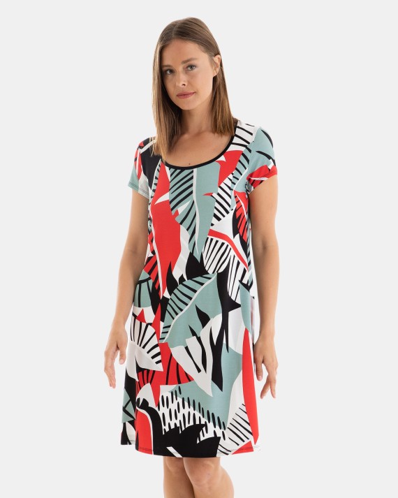 VESTIDO DE PLAYA CORTO DE MANGA CORTA ESTAMPADO COLORES