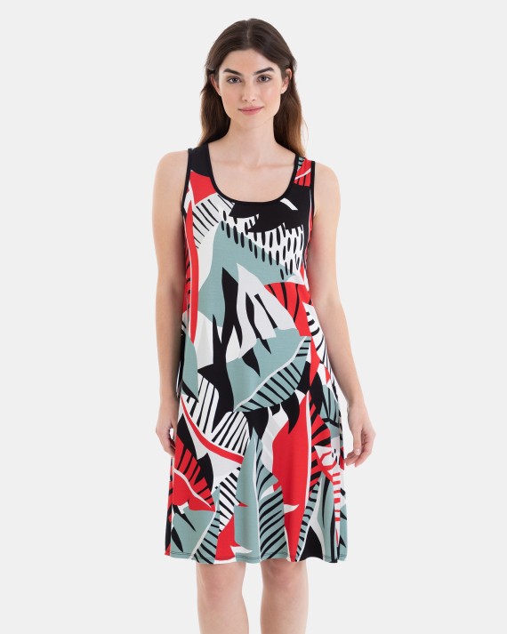 VESTIDO DE PLAYA CORTO DE TIRANTES ESTAMPADO HOJAS
