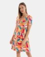 VESTIDO DE PLAYA CORTO DE MANGA CORTA ESTAMPADO MULTICOLOR