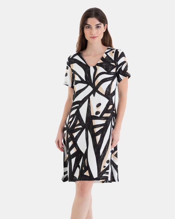 VESTIDO DE PLAYA CORTO DE MANGA CORTA ESTAMPADO RAYAS