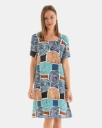 VESTIDO DE PLAYA CORTO DE MANGA CORTA ESTAMPADO GEOMÉTRICO