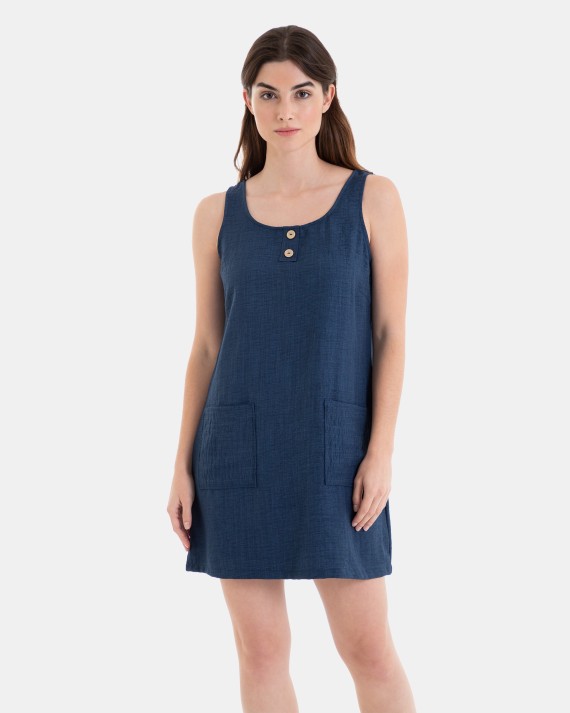 Short beach dress with blue solid color straps