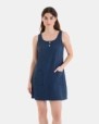 Short beach dress with blue solid color straps