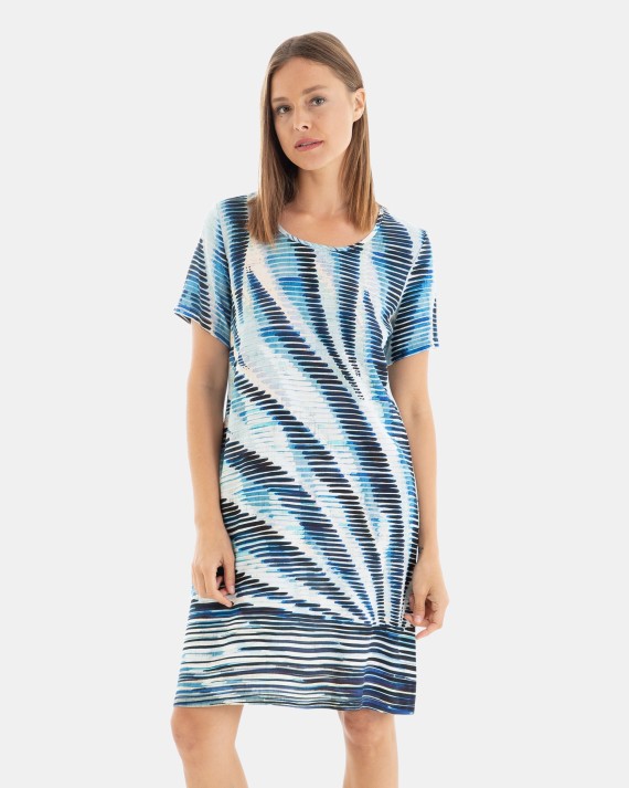 VESTIDO DE PLAYA CORTO DE MANGA CORTA ESTAMPADO RAYAS