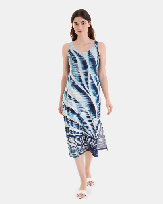 VESTIDO DE PLAYA LARGO SIN MANGAS ESTAMPADO RAYAS