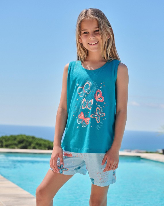 PIJAMA CURT DE NENA SENSE MÀNIGUES ESTAMPAT PAPALLONES