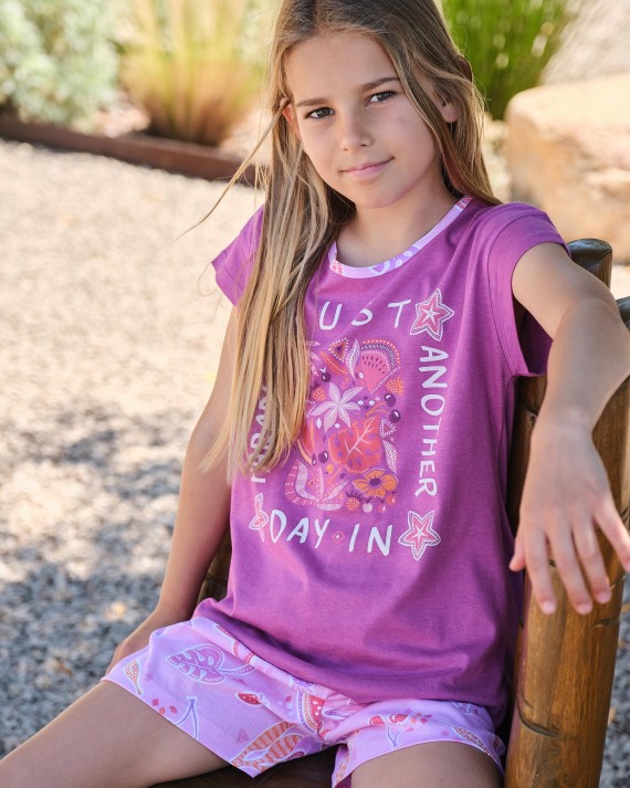 PIJAMA CURT DE NENA DE MÀNIGA CURTA ESTAMPAT FULLES