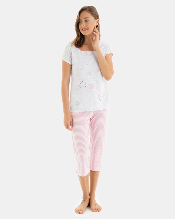 PIJAMA PIRATA DE MUJER ESTAMPADO CORAZONES