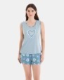 PIJAMA CORTO DE MUJER SIN MANGAS ESTAMPADO CORAZONES