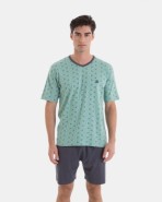 PIJAMA CORTO DE HOMBRE DE ALGODÓN ESTAMPADO CORBATERO