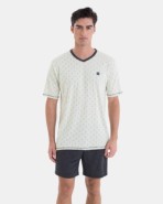 Men's short pajama in cotton and modal with micro print