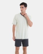 Men's short pajama in cotton and modal with micro print