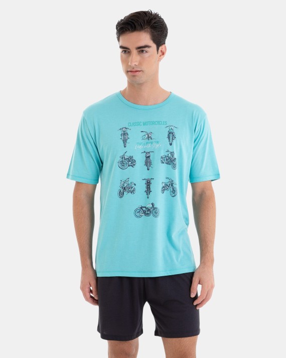 PIJAMA CORTO DE HOMBRE DE ALGODÓN Y MODAL ESTAMPADO MOTOS