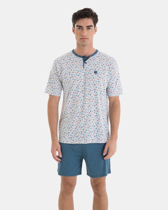 PIJAMA CORTO DE HOMBRE DE PUNTO MICRO ESTAMPADO
