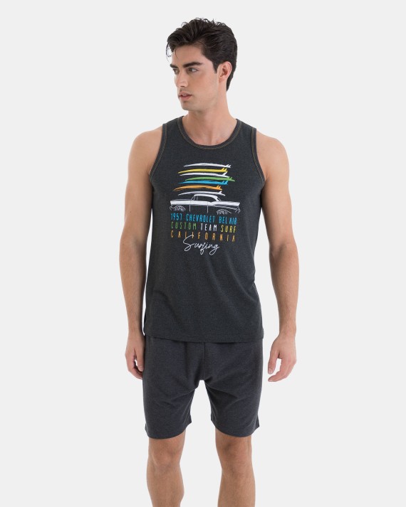 Pijama corto de hombre de punto sin mangas y estampado