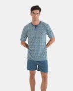 Men's short pajama in knit with geometric print