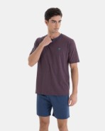 PIJAMA CORTO DE HOMBRE DE PUNTO LISTADO NARANJA Y AZUL