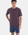 PIJAMA CORTO DE HOMBRE DE PUNTO LISTADO NARANJA Y AZUL