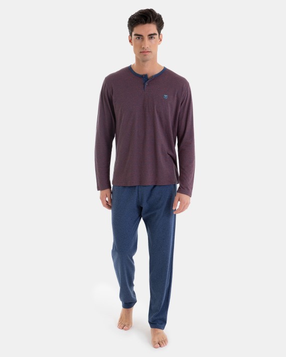 PIJAMA LARGO DE HOMBRE DE PUNTO MICRO LISTADO