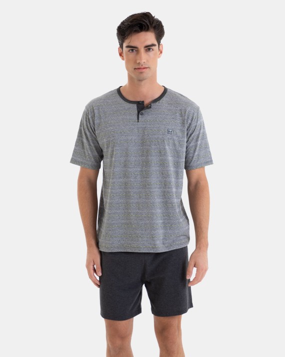 Men's short pajama in jacquard knit in gray color