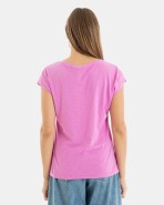 CAMISETA BÁSICA DE MUJER HOMBRO CAÍDO ROSA