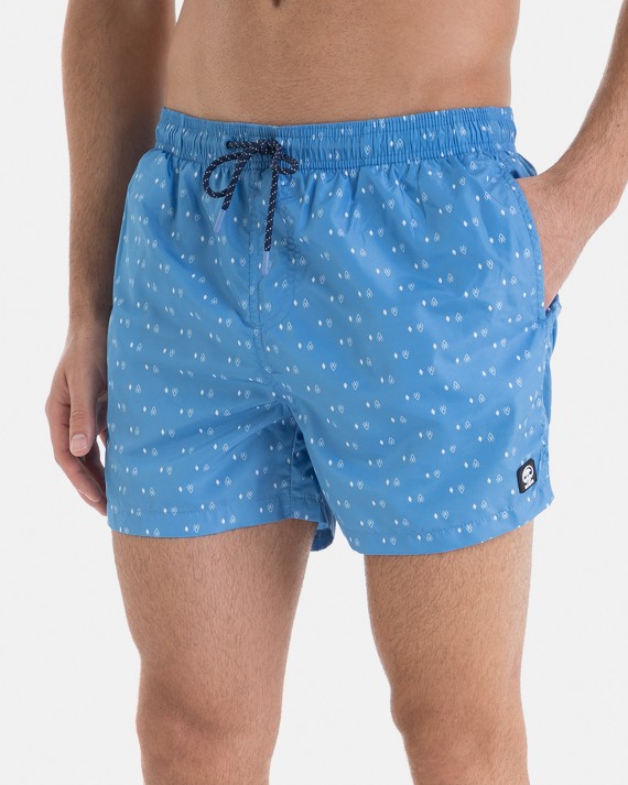 Men’s swim trunks in blue with contrast micro print