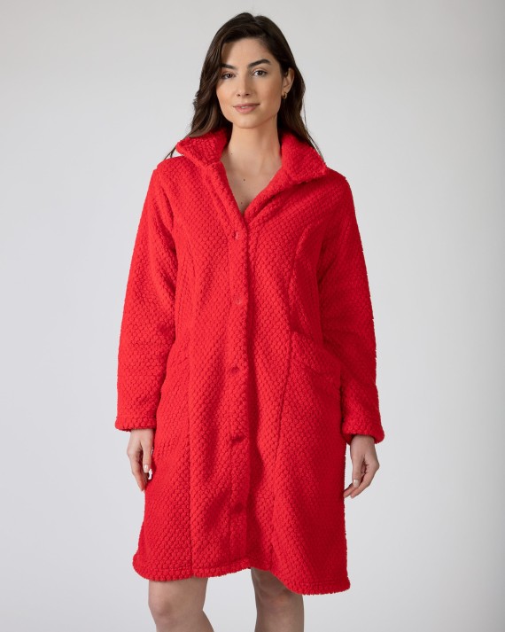 Bata de mujer larga con cierre de botones