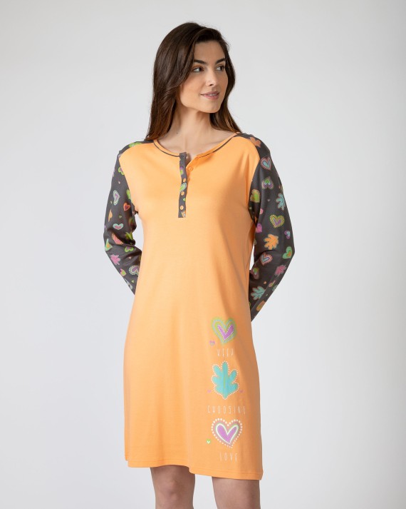Short long-sleeved cotton nightgown