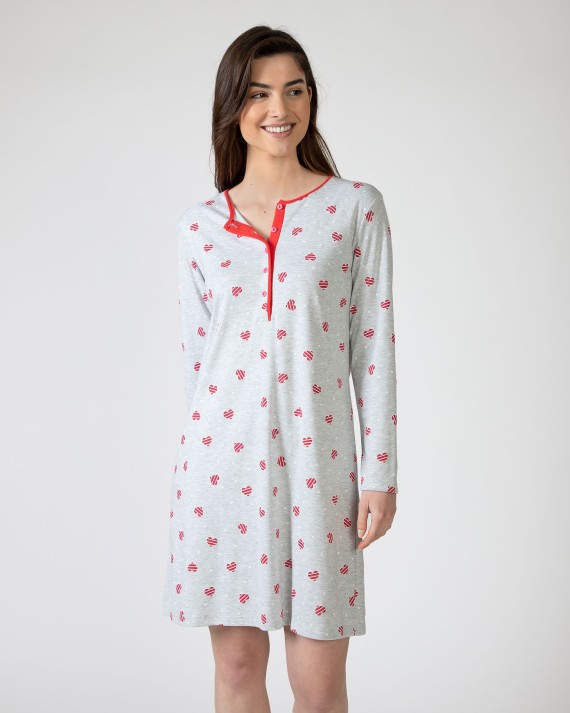 Short printed nightgown with long sleeves